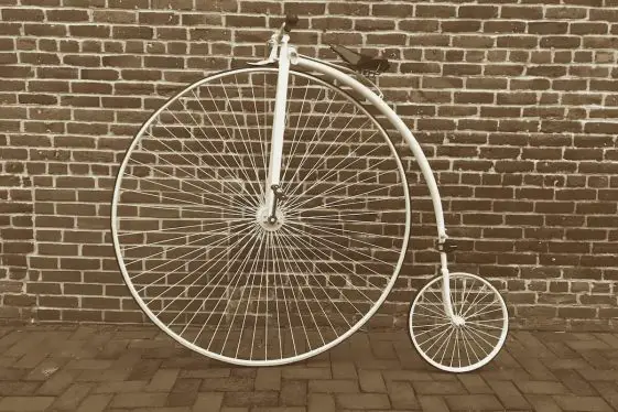 Historic one wheeled bicycle.
