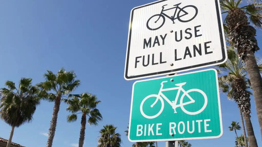 Image of bike lane cycling traffic signs in california. Source: adobe stock